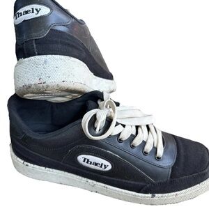 Black Sneakers with White Laces and Speckled Sole by